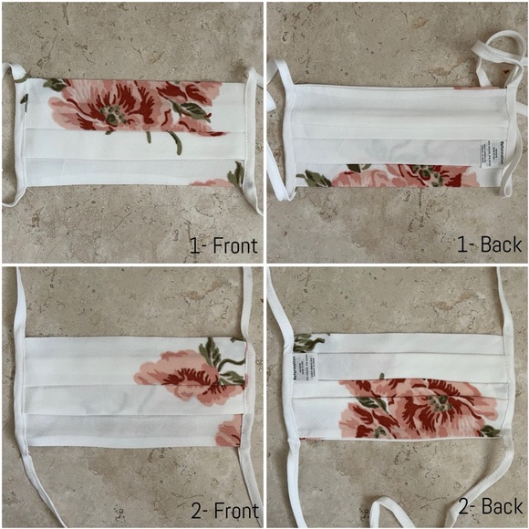 Reformation- Cream w/Pink Floral Pleat Tie Mask (QTY 1) - Picture 7 of 11